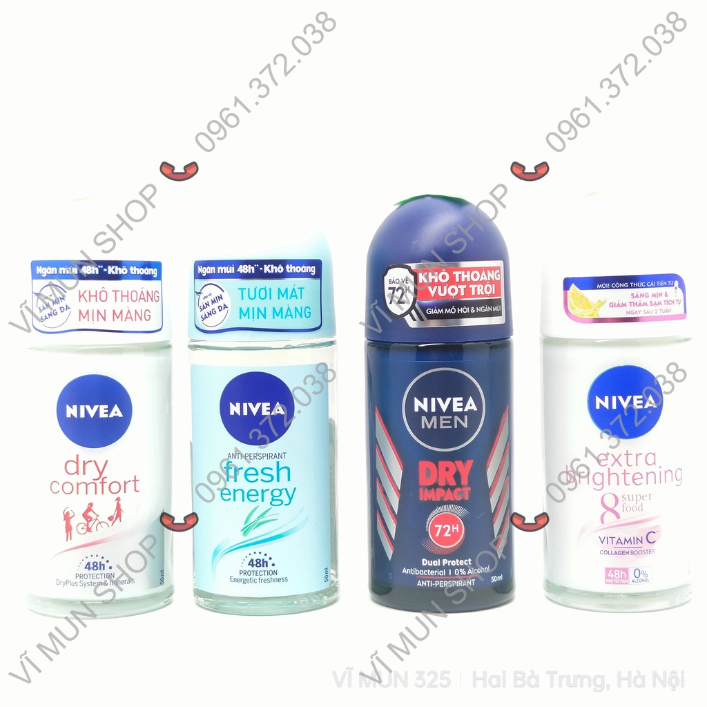 Lăn ngăn mùi NIVEA 50ml - Ngăn mùi 48h - Khô thoáng vượt trội, sáng mịn & giảm thâm sạm tích tụ