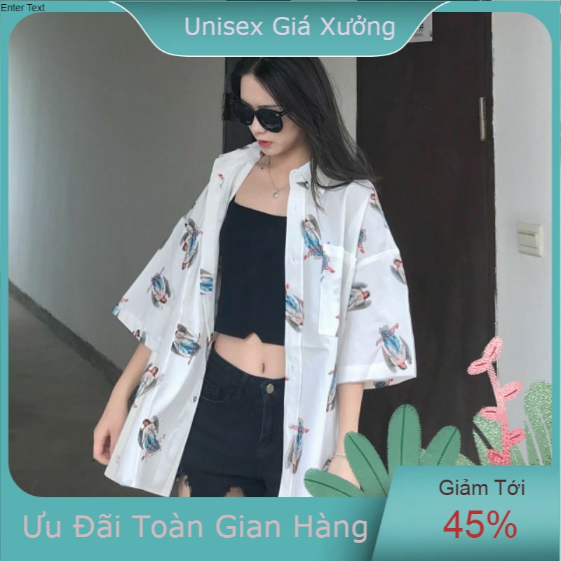Áo Sơ Mi Tay Ngắn Unisex Cổ Bẻ Phong Cách Hàn Quốc Freesize