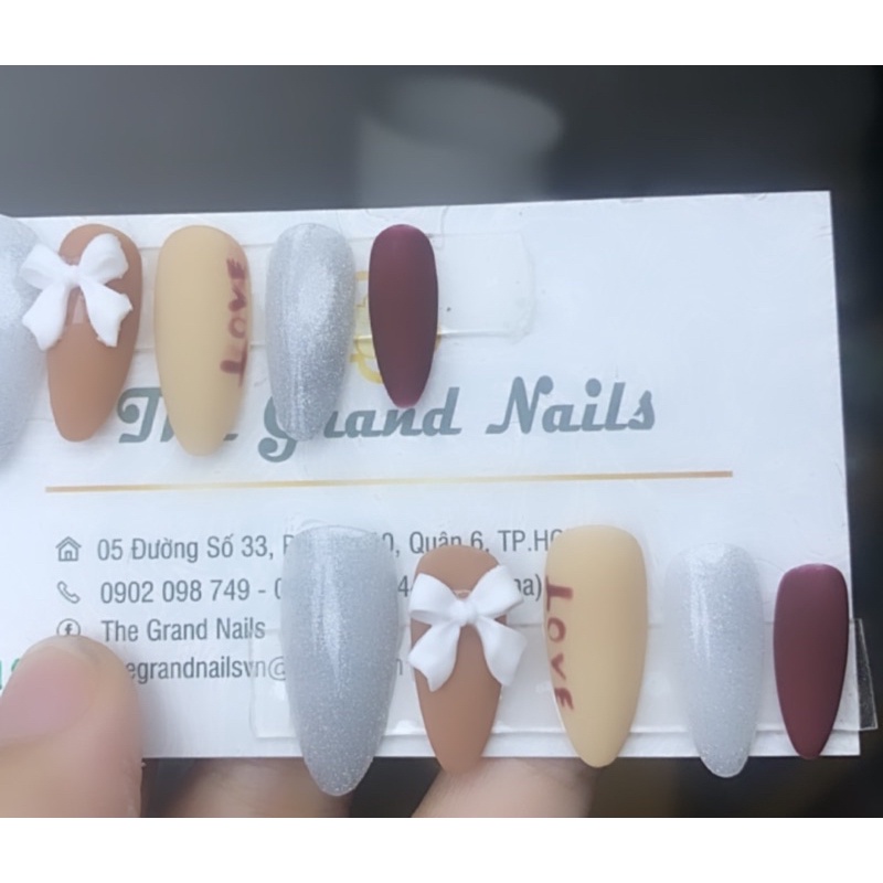 Nailbox Nuna móng úp móng tay giả đính nơ đơn giản viết chữ theo yêu cầu