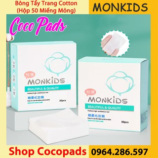 (Giá sỉ) Bông Tẩy Trang Monkids Hộp Giấy 50 Miếng Mỏng