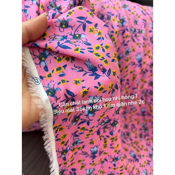 Vải Lanh mỏng nhẹ hoa nhí ,  nền hồng lanh Boi Hàn Quốc -Vải siêu mềm mại , mát mẻ - 100% chất cotton