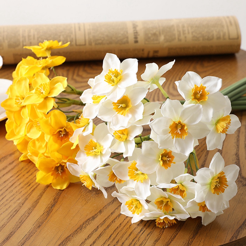 Set 6 nhánh hoa thủy tiên vàng nhân tạo dùng để làm bó hoa cô dâu hoặc trang trí nội thất DIY