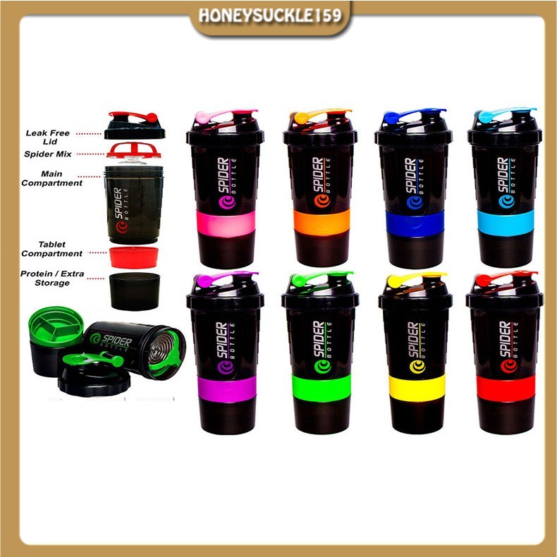 Bình lắc shaker thể thao tập gym/pha sữa 3 ngăn SPIDER thiết kế 3 ngăn riêng biệt tiện lợi cao cấp 500ml