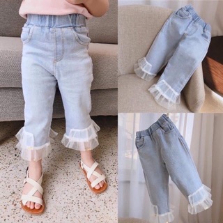 Quần bò giấy phối ren cho bé gái