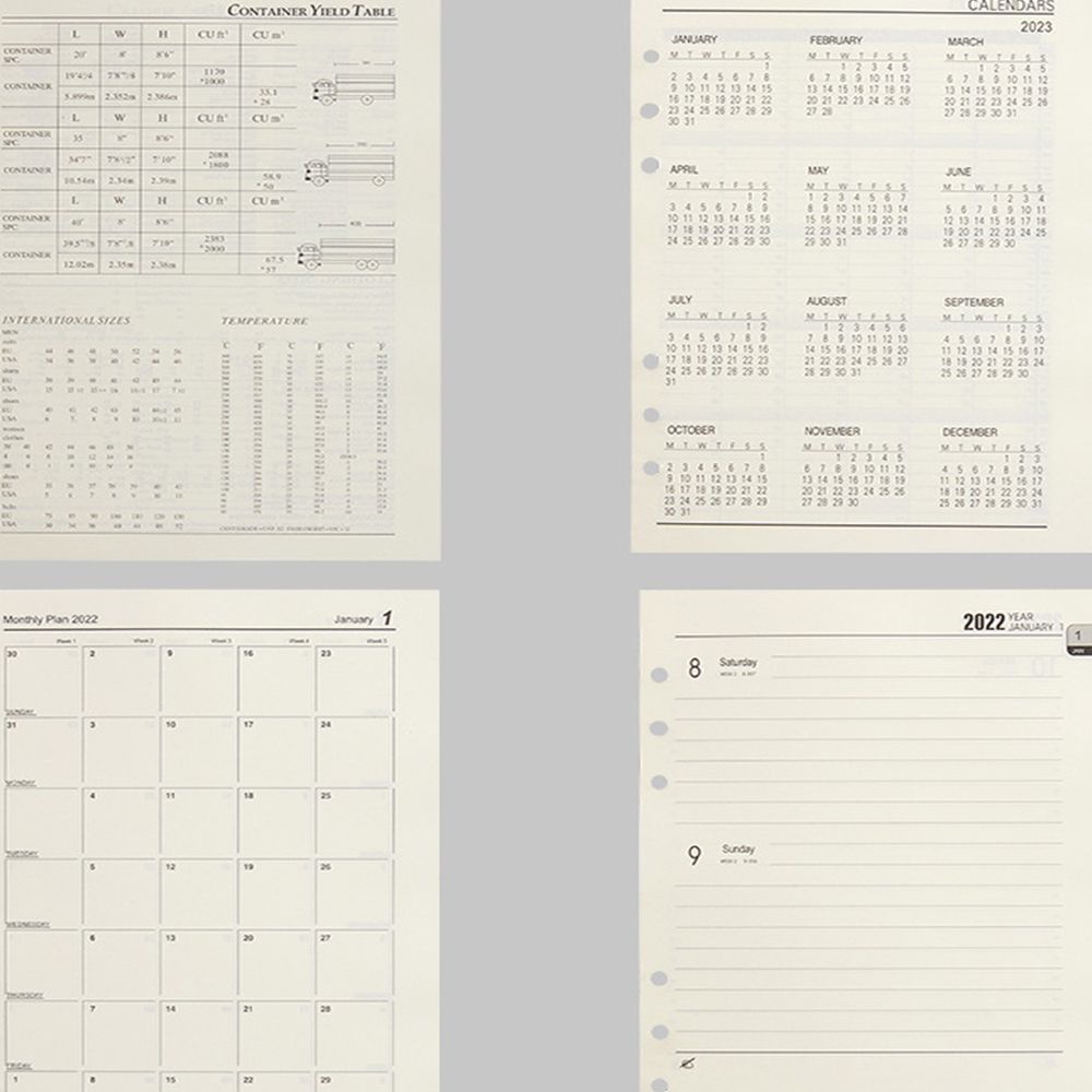 Trang giấy rời 6 lỗ xỏ khổ A5 dạng lịch 2022 dùng để làm sổ tay/lên kế hoạch theo ngày tháng tiện dụng