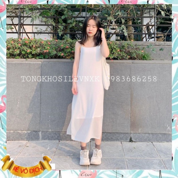 (mới) (VNXK RẺ) VÁY HAI DÂY MAXI VOAN DÀI HOT - ĐẦM SUÔNG 2 LỚP MÀU TRẮNG ĐEN