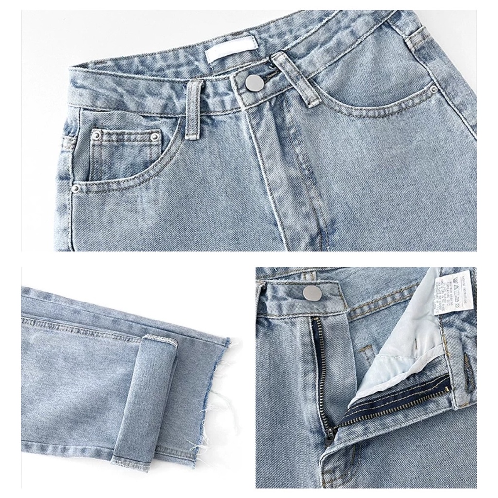 Quần jean bò ống rộng quần ống suông nữ lưng cao cạp cao màu xanh đẹp hot năm 2022 SKShop22 | BigBuy360 - bigbuy360.vn