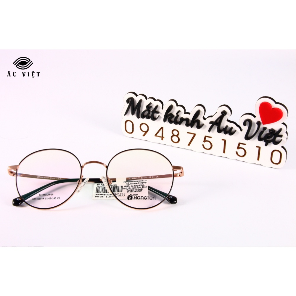 Gọng kính titanium Hangten HT-94169 màu vàng hồng Full box