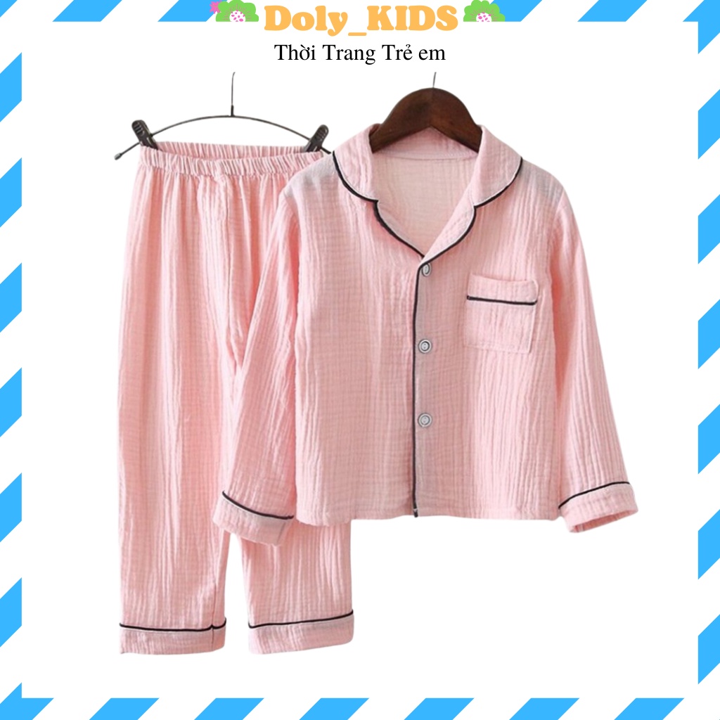 Bộ Pijama Đũi Dài Tay cho bé trai bé gái, Đồ Ngủ Cho Bé Chất Đũi Nhăn Cực Mát Từ 8-28kg DOLY KIDS