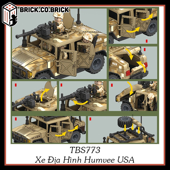 Bộ Lắp Ráp Xe Humvee USA Mô Hình Xe Thiết Giáp Quân Sự Mỹ Xe Địa Hình TBS773 3 màu