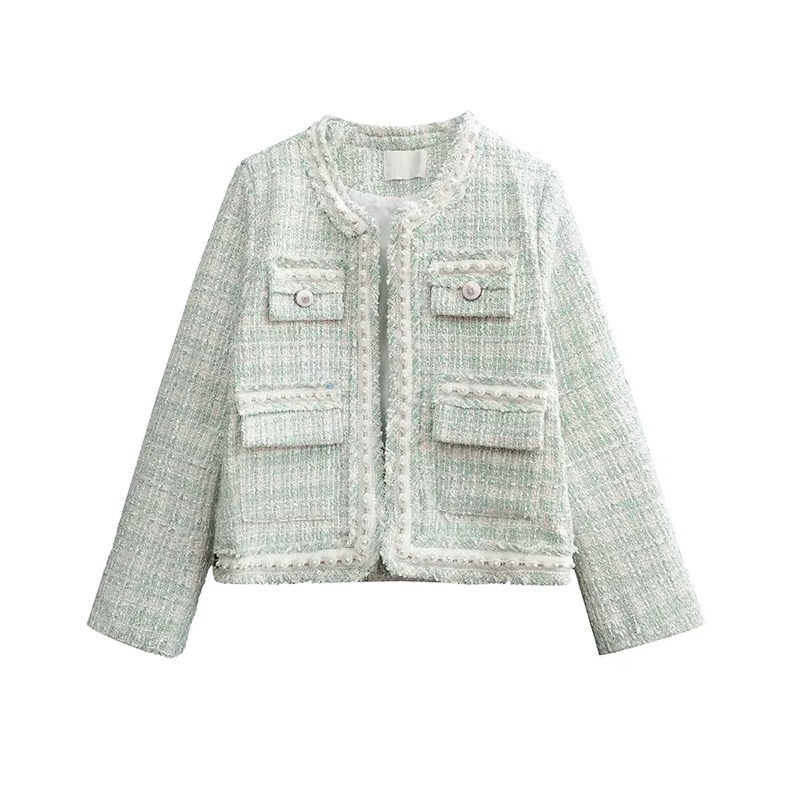 N52  Áo khoác dạ tweed cổ tròn form cứng xanh mint,trắng thu đông ulzzang siêu sang