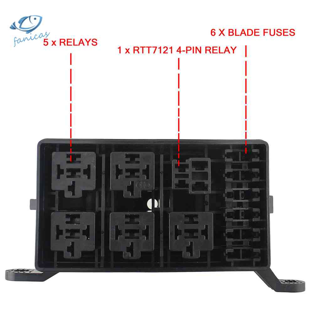 Bộ Rơ Le 6 Chiều DC 12V Kèm Hộp Đựng Cầu Chì 6 Khe Cho Xe Hơi