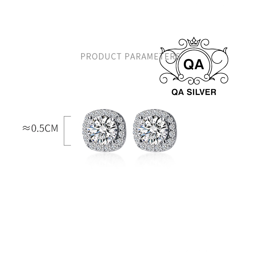 Bông tai bạc 925 nữ vuông khảm đá bông tai to S925 SQUARE Silver Earrings QA SILVER EA220108