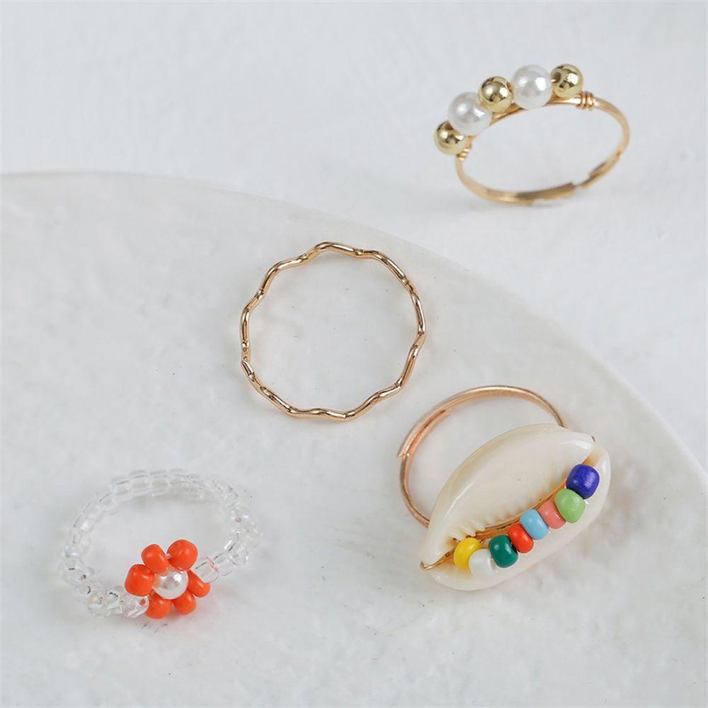 Nhẫn Hợp Kim Xỏ Hạt Nhiều Màu Phong Cách Bohemia Thời Trang