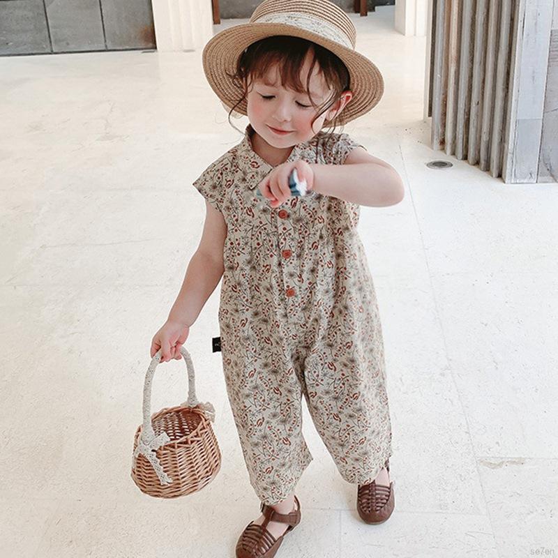 Áo liền quần sát nách hoạ tiết hoa dành cho bé gái