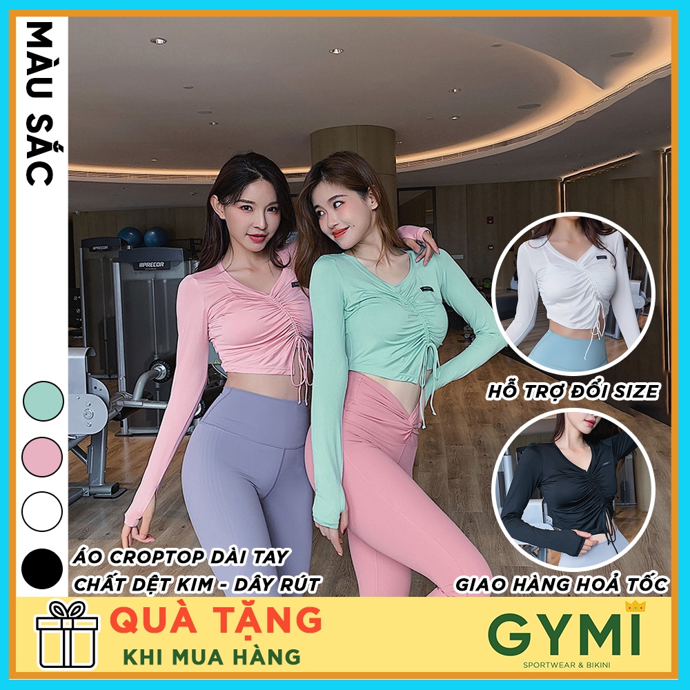 Áo tập gym yoga nữ dài tay GYMI AD20 dáng croptop thể thao chất thun mịn có dây rút co giãn sexy