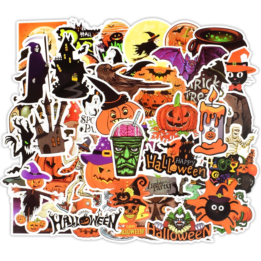 Set 50 sticker dán trang trí chủ đề Halloween thú vị