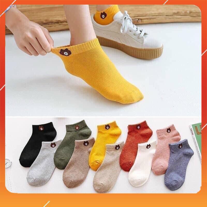 [Giá sốc] Set 10 đôi tất nữ cổ ngắn hoạ tiết gấu hot hit