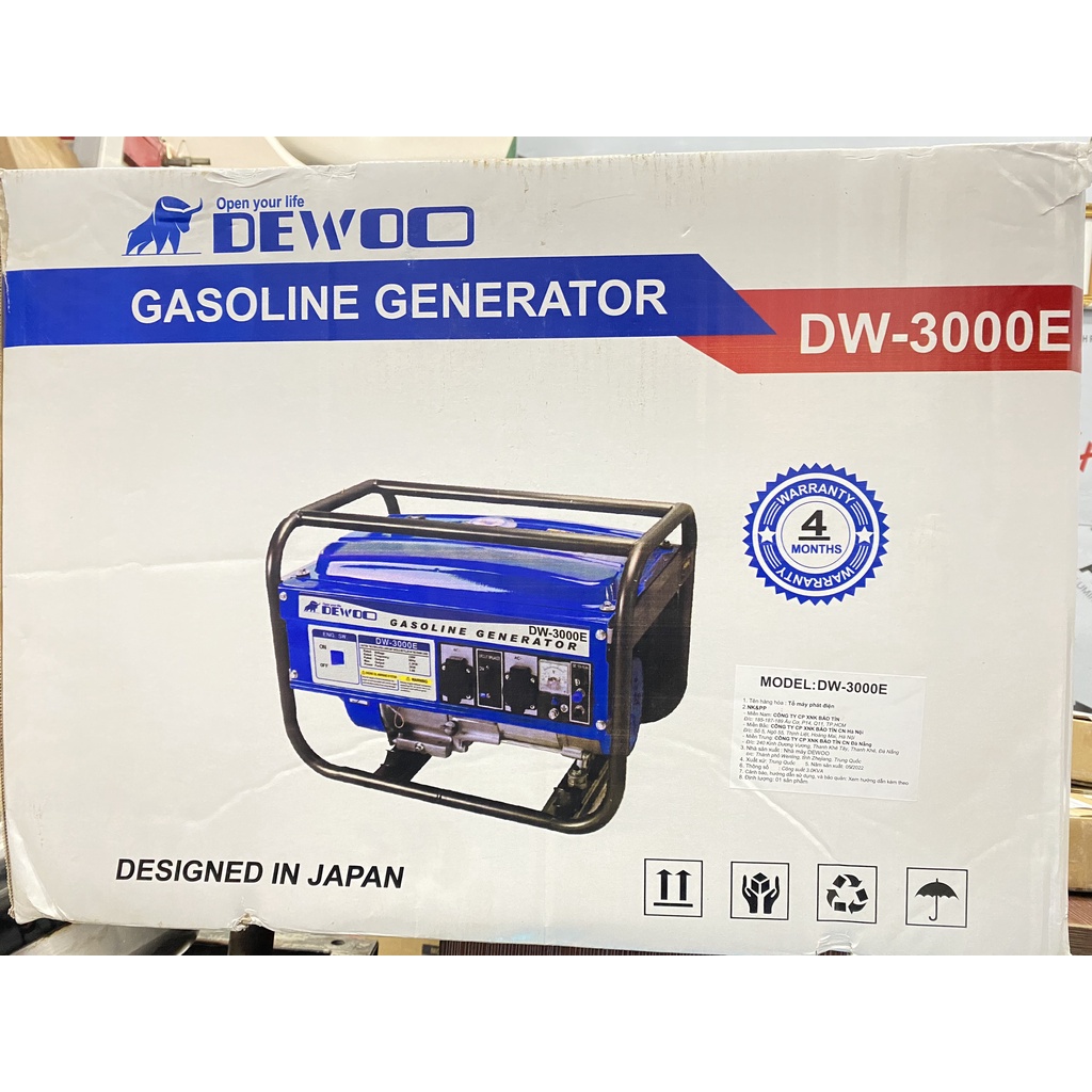 Máy phát điện chạy xăng 3KVA Dewoo DW-3000E  - HÀNG CHÍNH HÃNG