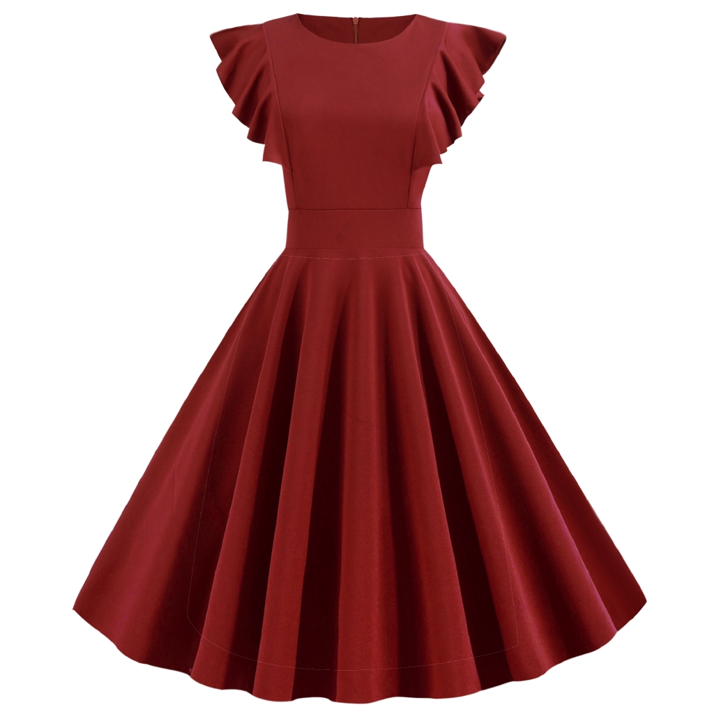 Đầm xòe cách điệu hai màu đỏ đen trắng thanh lịch dành cho nữ