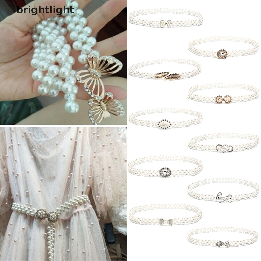 (brightlight) Women Elegant Stretchy Dress Belt Pearls Beads Chain Belt Waistband Fashion [HOT SALE]