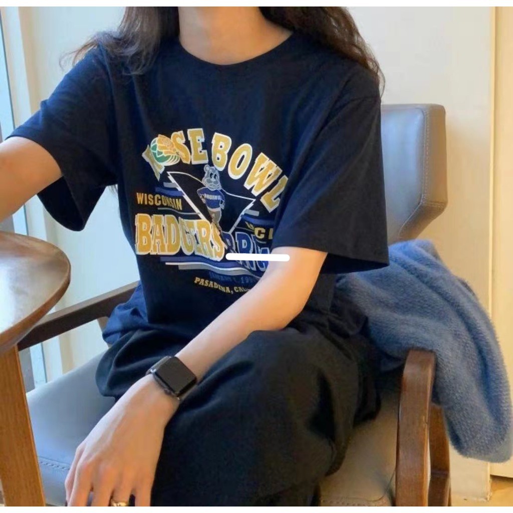 Áo Thun Cotton Tay Ngắn Cổ Tròn Dáng Rộng In Họa Tiết Hoạt Hình Phong Cách Hàn Quốc Cho Nữ