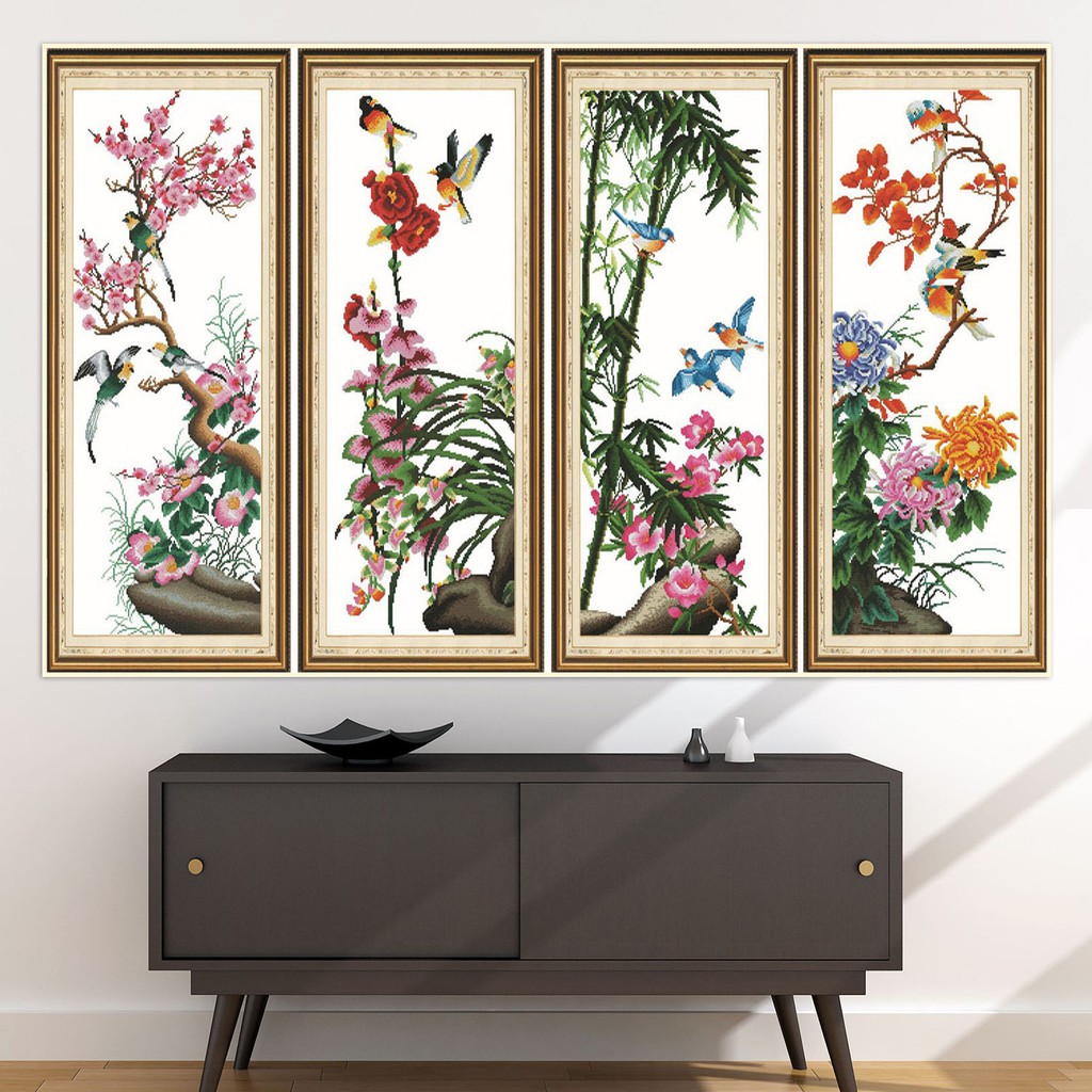 TRANH DÁN TƯỜNG 3D TỨ QUÝ -TRANH DÁN TỨ QUÝ TÙNG,TRÚC,CÚC,MAI