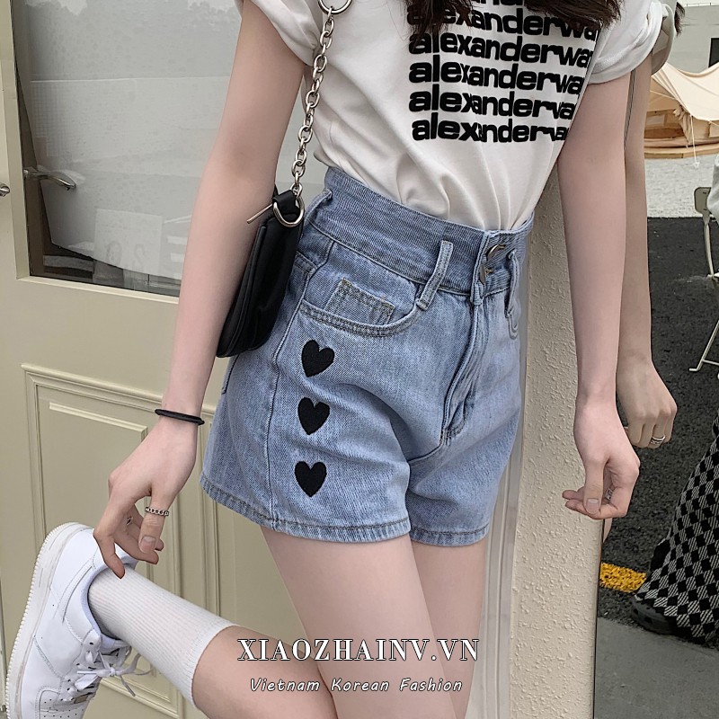 Xiaozhainv Quần Short Jeans Lưng Cao Ống Rộng Thời Trang Cho Nữ