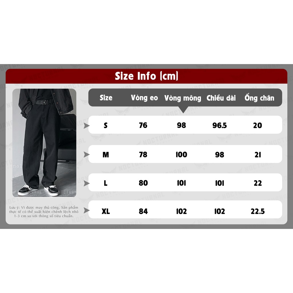 Quần Kaki Jeans Denim Trơn Loose-fit Basicblack Unisex Nocturnal | BigBuy360 - bigbuy360.vn