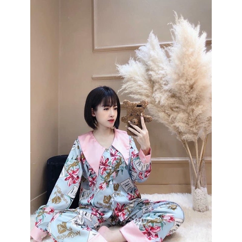 bộ lụa tiểu thư cổ nhọn
