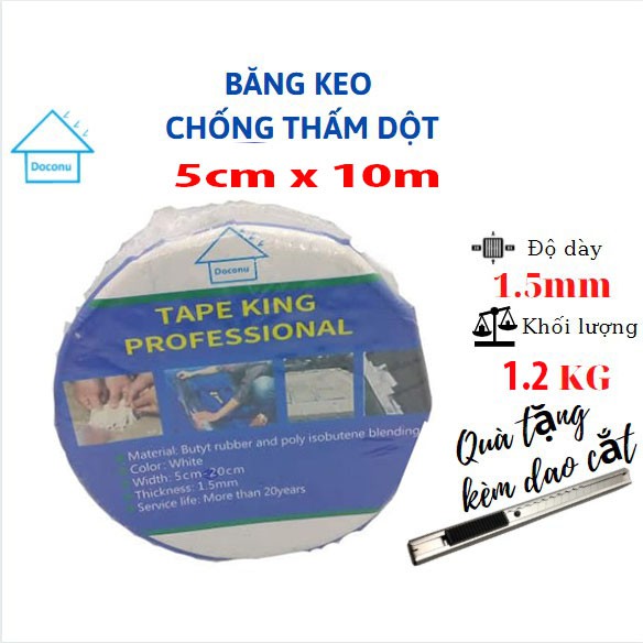 Băng keo siêu dính chống thấm loại 5cm x 10m Nhật Bản chính hãng ngoài trời sân vườn DOCONU. Keo dày 1.5mm, nặng 1.2 kg