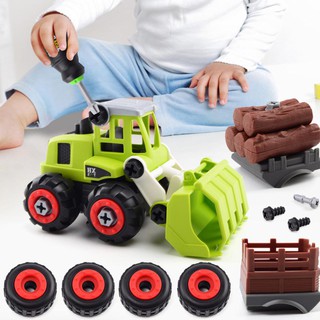 Bộ ô tô đồ chơi giáo dục xe tải mô hình 4 chiếc mới trong 1 bộ, Khối vặn vít Máy xúc, Ô tô tải máy kéo nông trại lắp ráp