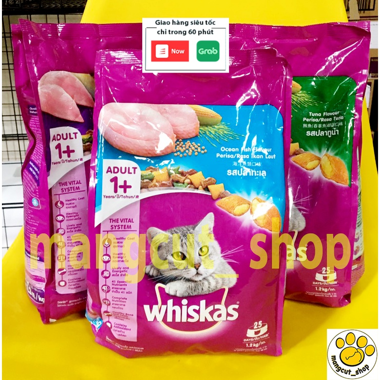 Hạt thức ăn cho mèo lớn Whiskas 1.2kg - THƠM,NGON, BỔ DƯỠNG cho mèo trên 1 tuổi