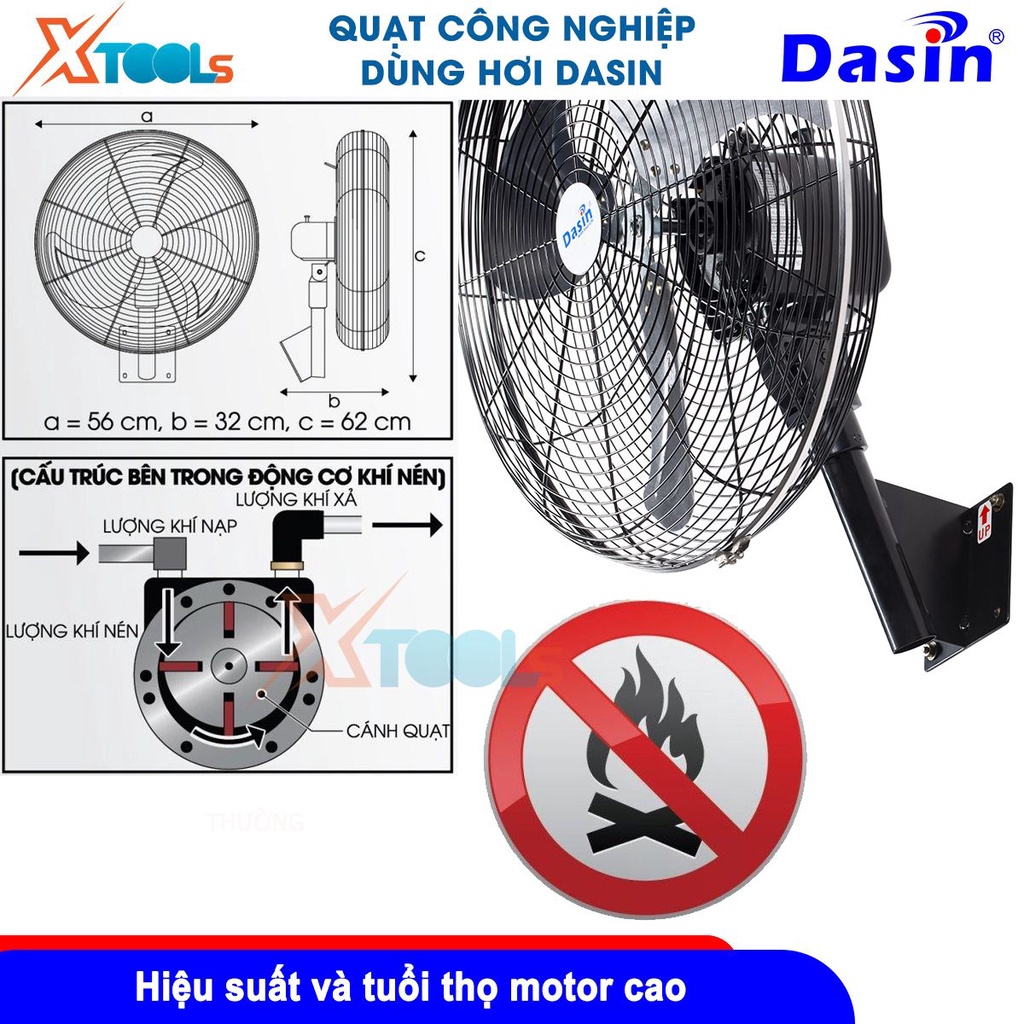 Quạt hơi nước treo tường Dasin KWPA 2050 Sải cánh 50cm Tốc độ gió 330m/phút, 56cmx32cmx62cm [CHÍNH HÃNG][XTOOLS]