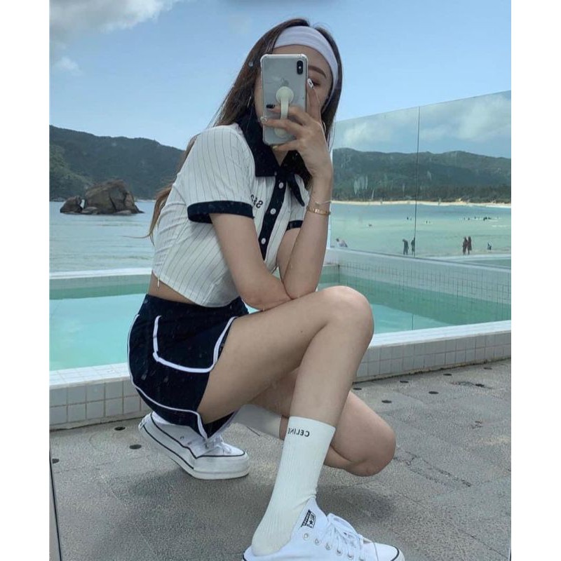 Sét Áo Croptop, Quần Giả Váy Tennis Thể Thao Năng Động Siêu Hot