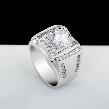 Nhẫn Nam Mặt Vuông Viền Đá Mạ Vàng 18k Kim Jewelry Viền Đính Đá Trắng, Sang Trọng Và Đẳng Cấp