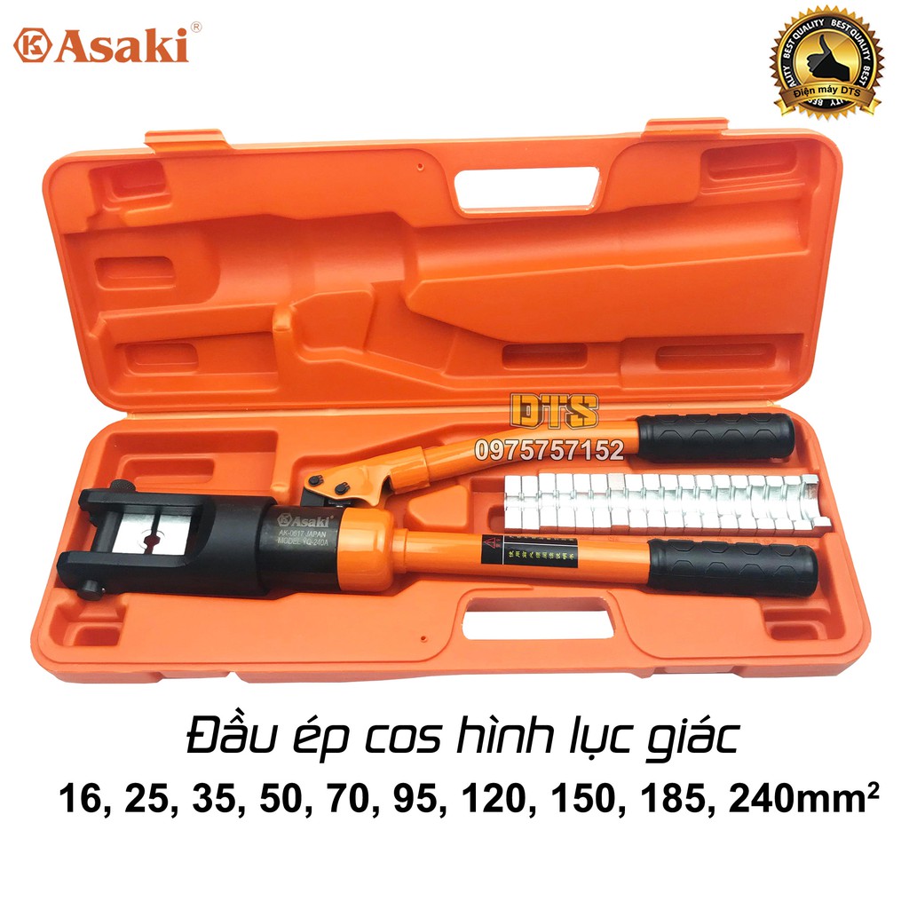 Bộ kìm bấm cos thủy lực 240mm2 Asaki AK-0617 (YQ-240), kìm thủy lực ép cos đa năng, bấm cốt dây điện đầu cuối