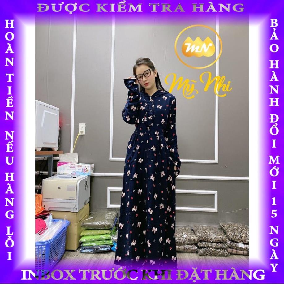 Áo chống nắng nữ toàn thân lanh nhung Nhật 3 lớp họa tiết hình dài kín chân - ao chong nang nu 3 lop hoangle