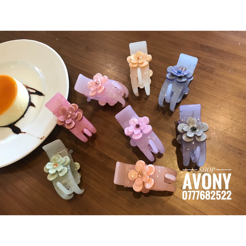 Kẹp càng cua 3 răng meka gắn hoa cánh tròn 2 lớp - Hoa nổi