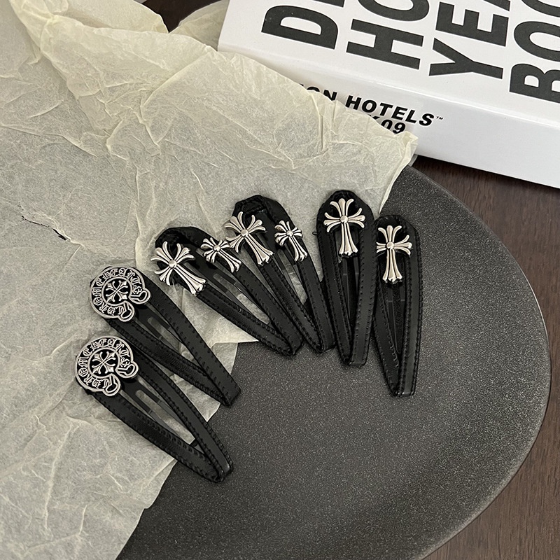 Kẹp Tóc Mái Ngang Bằng Da Màu Đen Phong Cách Gothic Punk