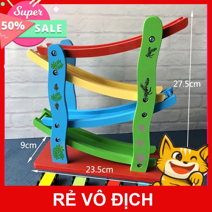 Đồ chơi Xe Ô Tô Cầu Trượt 4 Tầng Kèm 4 Xe Con Bằng Gỗ, Đồ Chơi Thông Minh An Toàn Cho Trẻ Từ 2-10 Tuổi