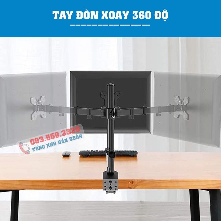 Giá Treo Màn Hình EZ1 / XL03 / HW701 Tay 20 tới 38 Cm / Kích Cỡ 17 - 27 - 32 Inch / Lắp Đặt Kẹp Bàn