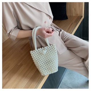 Túi xách tay hình thoi đính hạt giả ngọc trai thanh lịch