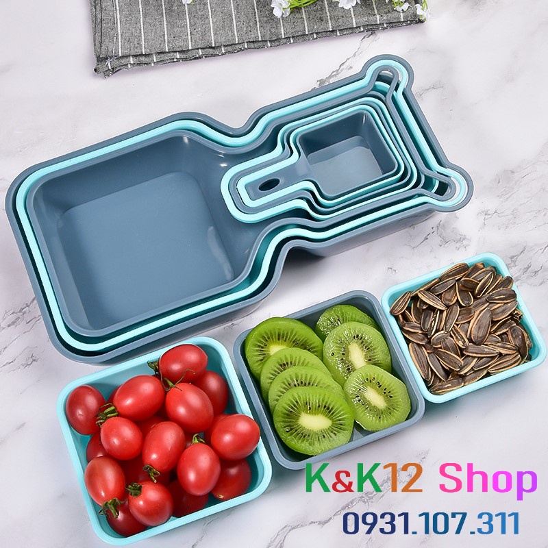 [ Độc quyền] Khay đựng thức ăn 10 ngăn sáng tạo xếp gọn. Khay đựng trái cây, đồ ăn nhẹ cho hoạt động picnic tiện lợi.