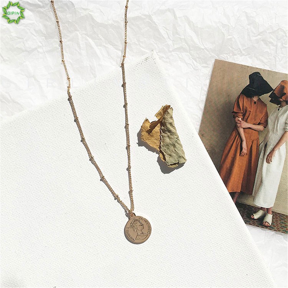 Cod Qipin Dây chuyền mặt hình đồng xu may mắn phong cách retro