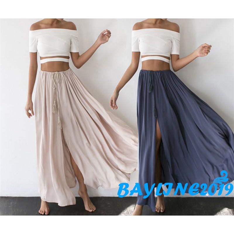 Chân váy dài xẻ tà phong cách boho dành cho nữ