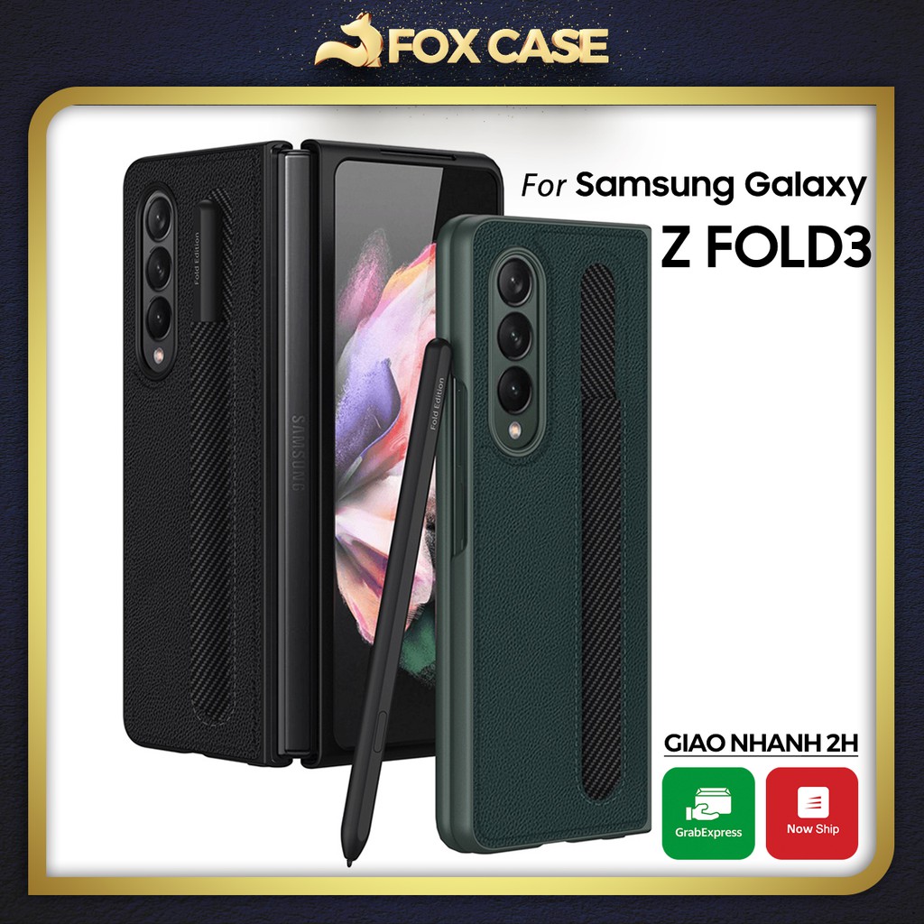 Ốp Samsung Z Fold 3, Z Fold 3 có ngăn đựng bút, chất liệu da cao cấp, tặng kèm hộp đựng sang trọng - Fox Case
