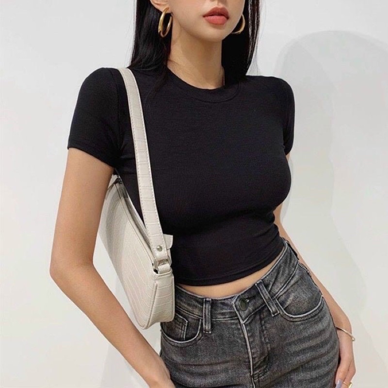 A20-Áo thun croptop tay ngắn cổ tròn dáng ôm Sammivnxk💋Freeship