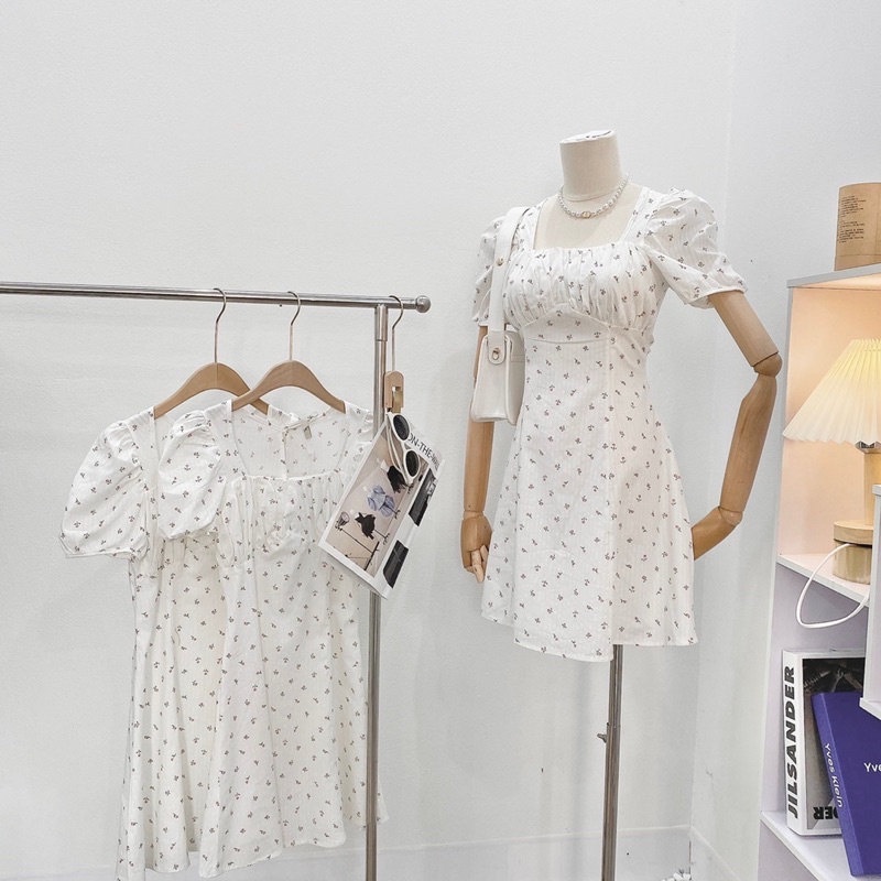 Váy hoa thô hoa Vân nổi loại dày dặn 2lớp bo eo tôn dáng cực Xinh