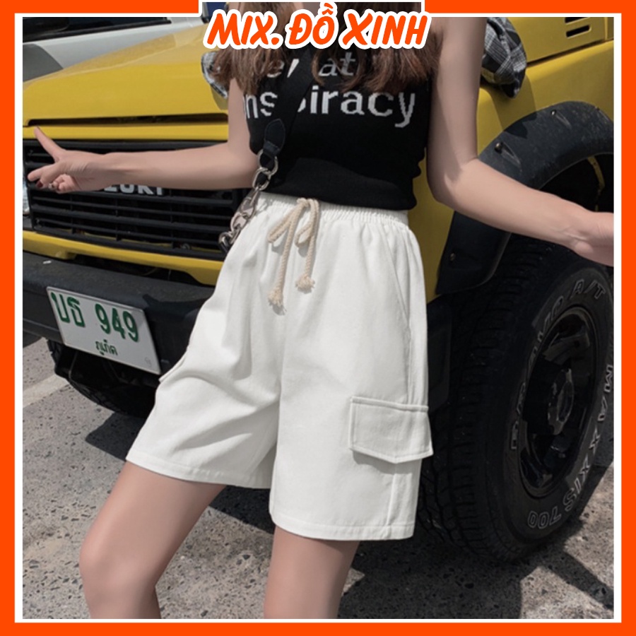 Quần short kaki nam nữ Thu Hà quần đùi freesize có nắp túi form rộng ống suông QH.50